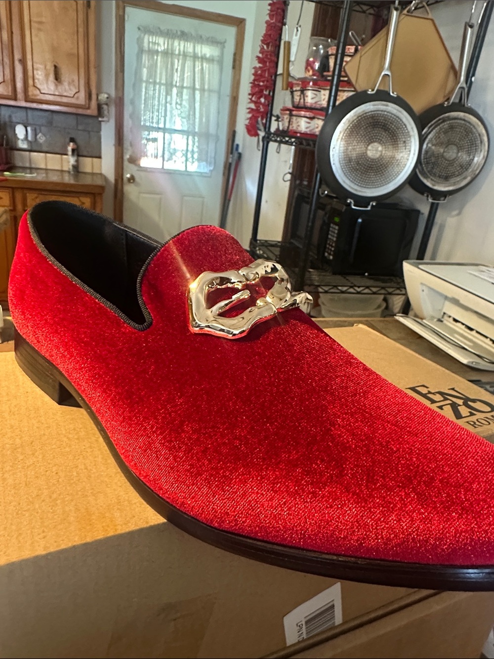 Venezia Red Velvet Slip-On Loafer with Silver Accent